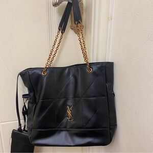 Yves Saint Laurent Black Leather Tote with Gold Accents